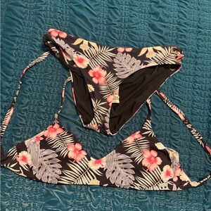 Roxy Tropical Floral Bikini - Black and Pink